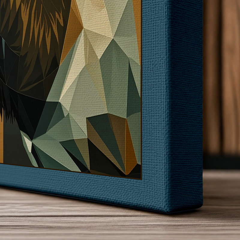 Geometric Deer Head Modern - Wrapped Canvas, 30x20 - 76.2 x 50.8 cm, Teal Border