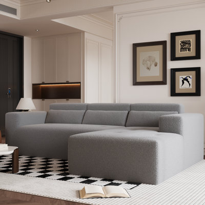 Canapé modulaire de 109 po, canapé en forme de L en tissu de nounours moderne, canapé d'angle à 3 places, canapé rembourré moderne avec méridienne et coussins pour le salon, aucun assemblage requis