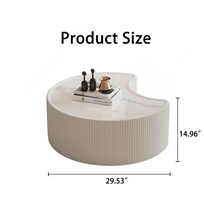 Table basse moderne en cuir fritté clair avec dessus en pierre de forme irrégulière pour salon (chaque plateau de table possède un motif gris unique)