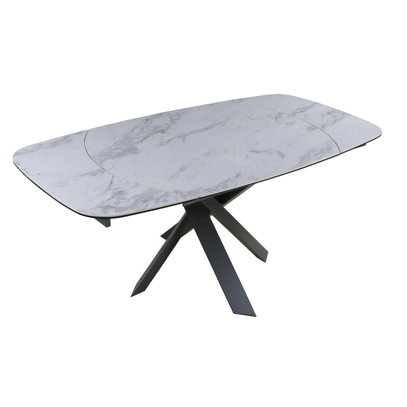 Arcibaldo Extendable Oval Metal Base Dining Table, White/Gray/Gray
