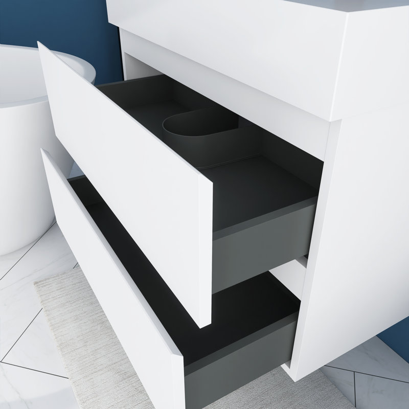 Ensemble de meuble-lavabo mural 30 po avec lavabo en résine Lauma, Blanc