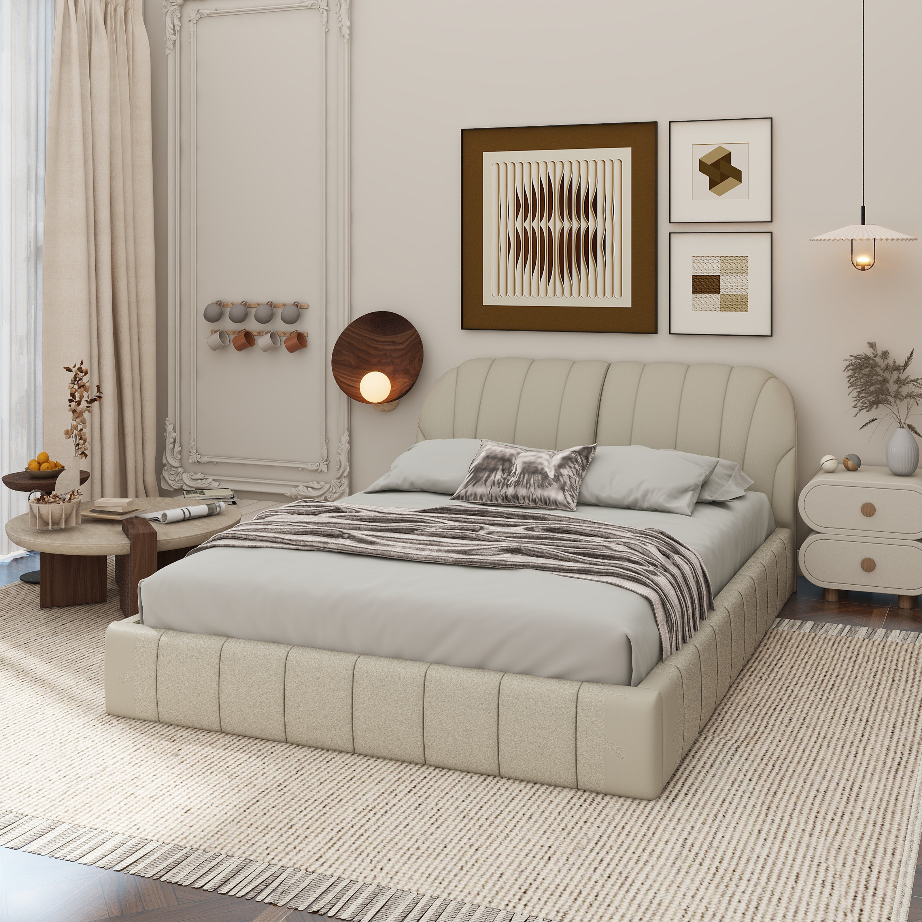 Latitude Run Queen Upholstered Platform Bed - Beige