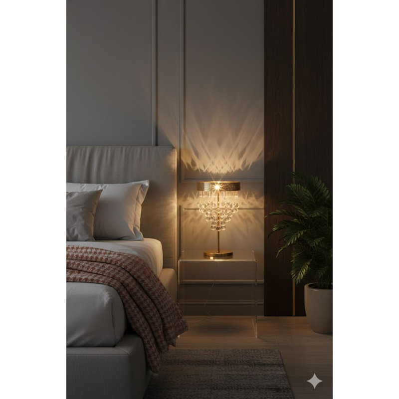 Lampe de table moderne en cristal 3 lumières Chalkhill, Doré