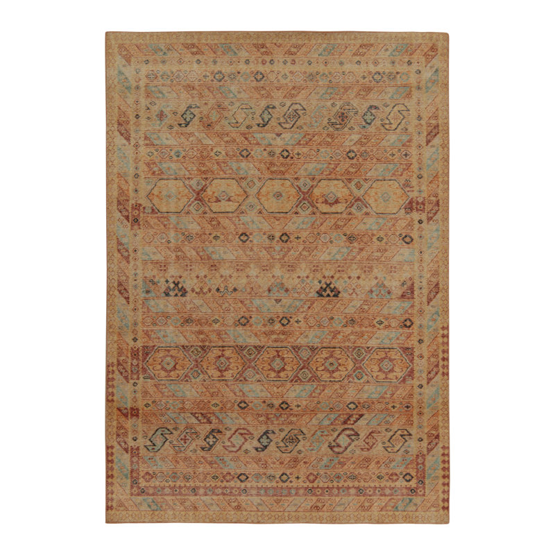 Distressed Homage Hand Knotted Wool Geometric Area Rug, Rectangle 9' x 12'