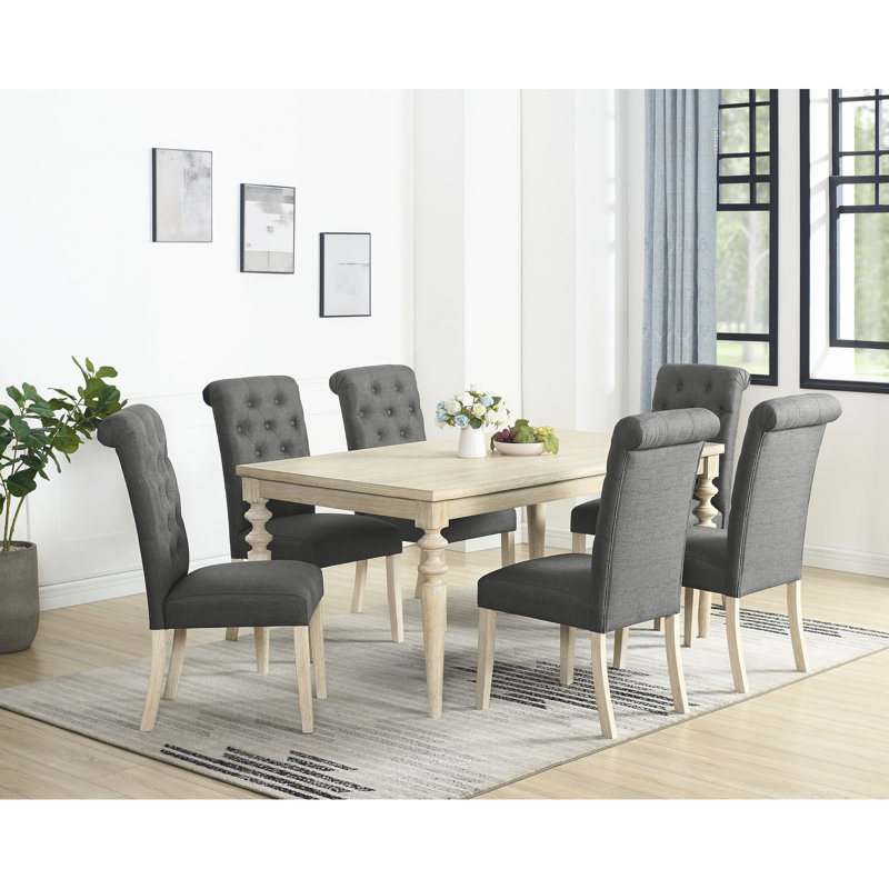 Salle à manger beige : Table rectangulaire et 6 chaises (7 places) ; Ensemble : Chaises, teintes violettes