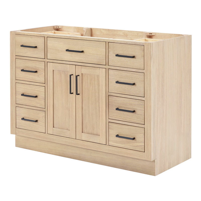48" Single Bathroom Vanity Base Only, Natural Oak, Matte Black