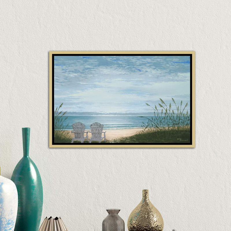 «Beach Chairs» par Bruce Nawrocke - reproduction d'art, H 32 po x l 48 po x P 1,5 po, Toile encadrée d'or