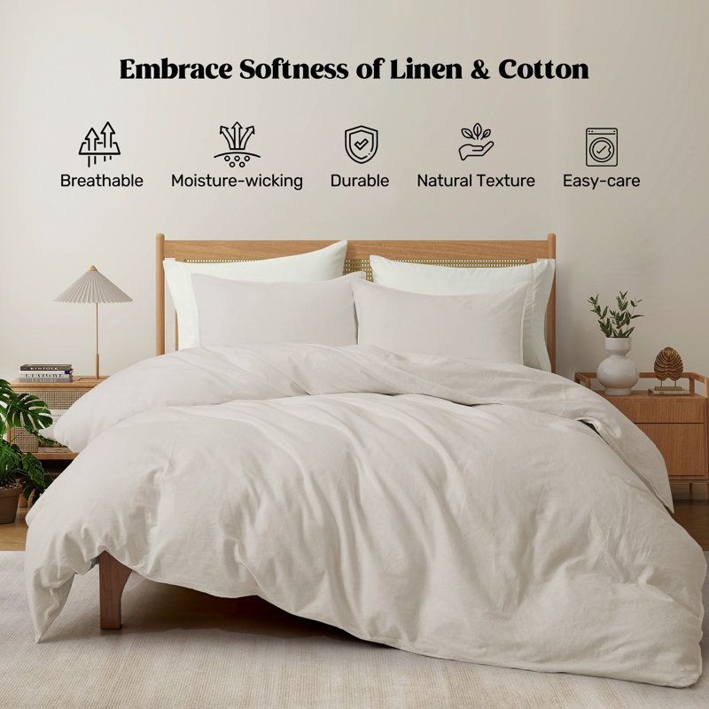 Beige Twin Linen and Cotton Duvet Cover Set