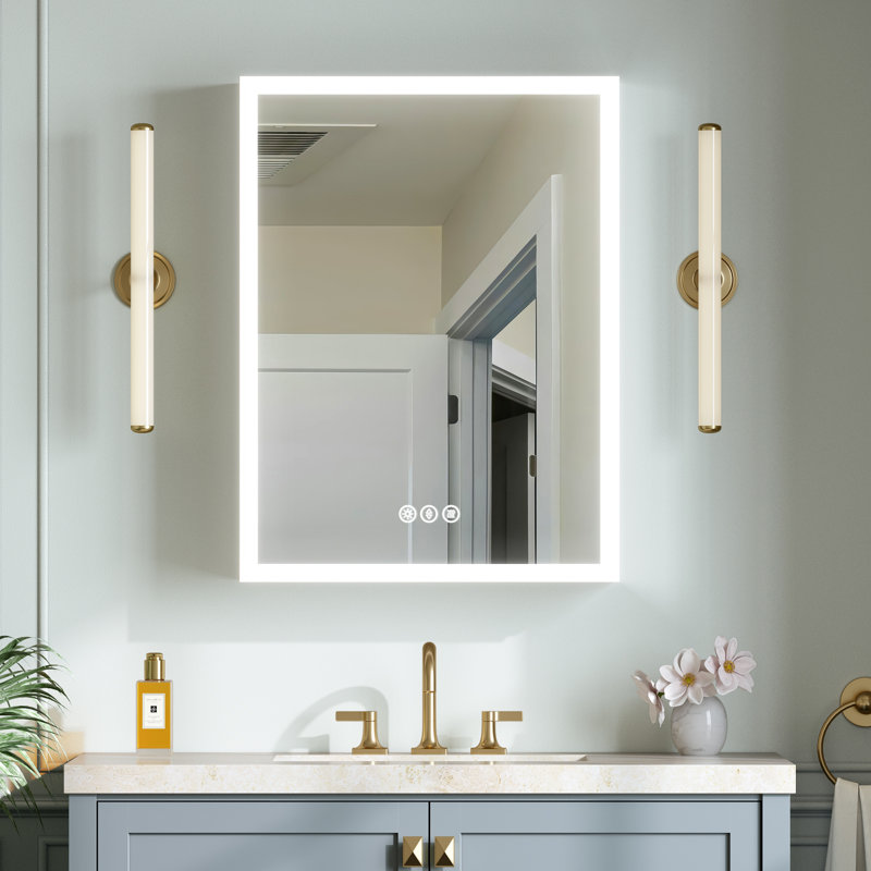 Recessed or Surface LED Mirror Medicine Cabinet, Defogger, Touch Sensor, Dimmer, Outlets and USBs, 32" H x 24" W x 5.4" D