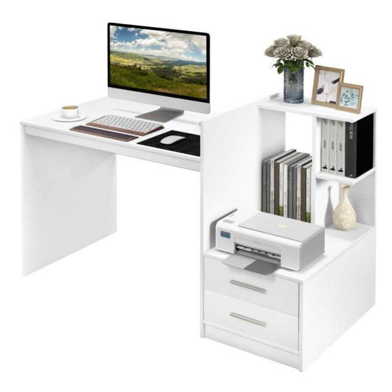 Bureau d'ordinateur avec tablettes et tiroirs