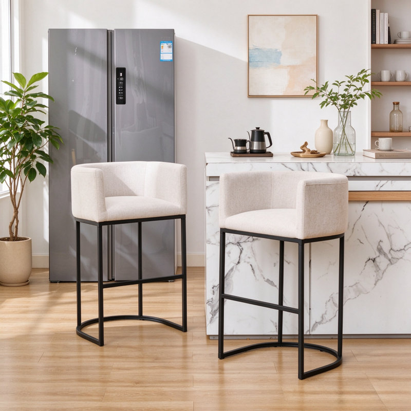 Ensemble de 2 tabourets de bar en similicuir blanc, hauteur du siège de 74 cm, pieds en métal pour îlot de cuisine, Blanc