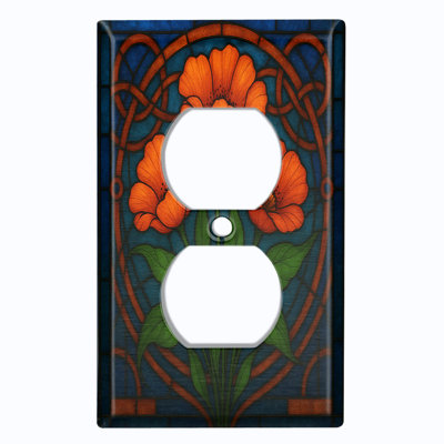 Couvercle de plaque d'interrupteur en métal; Bascule à 4 bandes US standard - image imprimée de fleurs en verre coloré