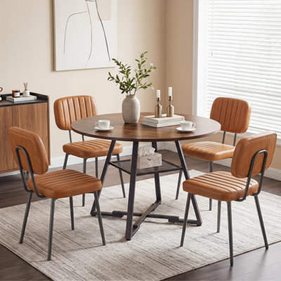 Ensemble de table ronde et de chaises de salle à manger Ameah Industrial de 47 po avec des chaises rembourrées