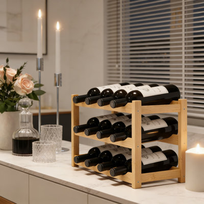 Bamboo Wine Rack 3-Tier Freestanding Countertop Wine Storage Cabinet Shelf For Kitchen, Pantry, And Dining Room