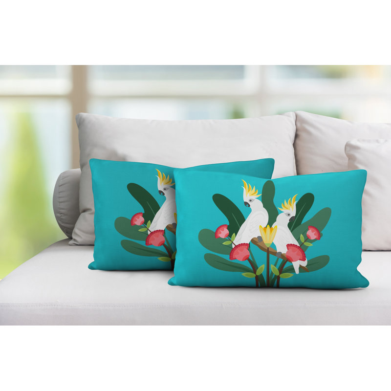 Coussin lombaire intérieur / extérieur Flocked Birds, Turquoise