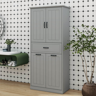 Bathroom Functional Storage Cabinet With Two Laundry Baskets And Storage Cabinet With Doors Plus Drawer