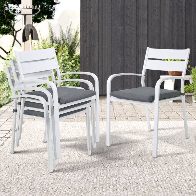 Chaise de patio empilable avec coussin Chamya, Blanc