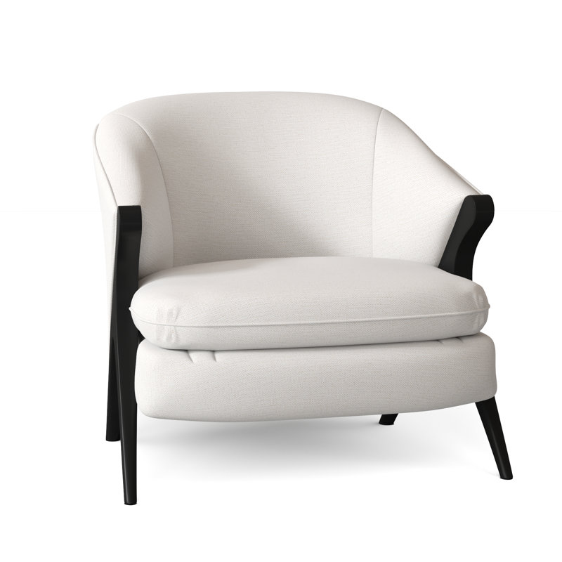 Tatiana Upholstered Barrel Chair, Snow Ivory Performance, Dark Walnut