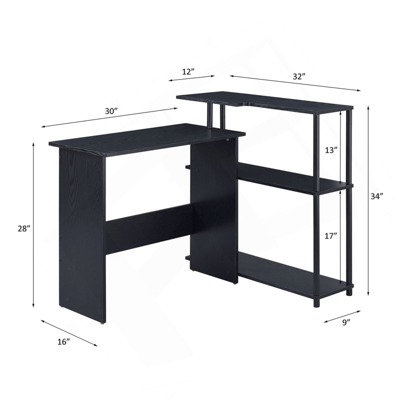 Bureau d'écriture rectangulaire avec tablette latérale, noir, Noir