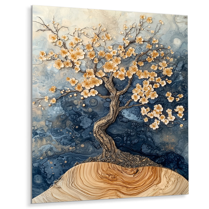 Karita - fleur de cerisier en métal, impression sur métal traditionnelle, H 20 po x l 12 po