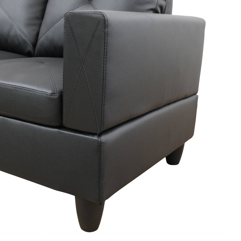 Ensemble de canapé modulaire en cuir 2 pièces avec méridienne Monaco, Similicuir noir, Orienté à droite