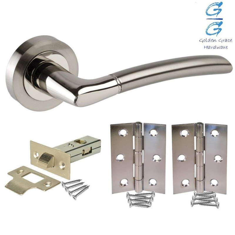 Golden Grace 7 Sets Indiana Style Modern Door Handles on Round Rose in Dual Finish with Latch