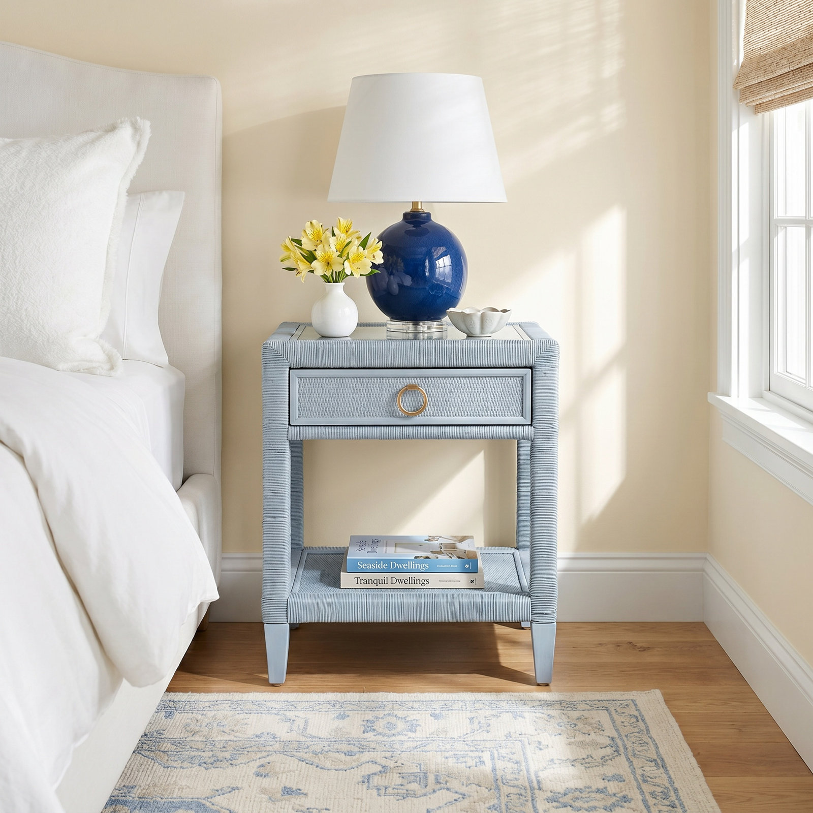Warwick 1-Drawer Nightstand, Sea Glass, Satin Brass