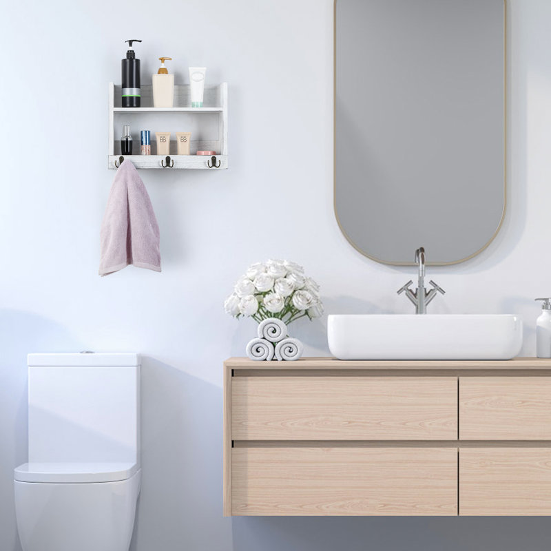 Aleanna Floating Shelf with Hooks, Grey