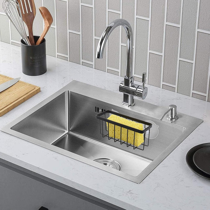 Porte-éponge pour aspiration d'évier de cuisine, porte-éponge en acier inoxydable pour éponges, laveurs, savon, cuisine, salle de bain, noir