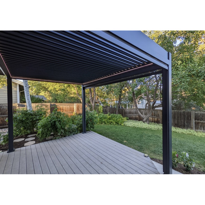 Dark Gray Motorized Aluminum Pergola with LED Lighting
