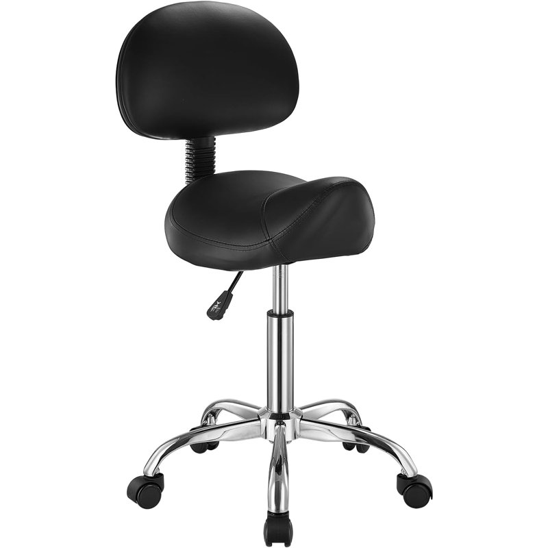 Saddle Stool with Back Support and Wheels