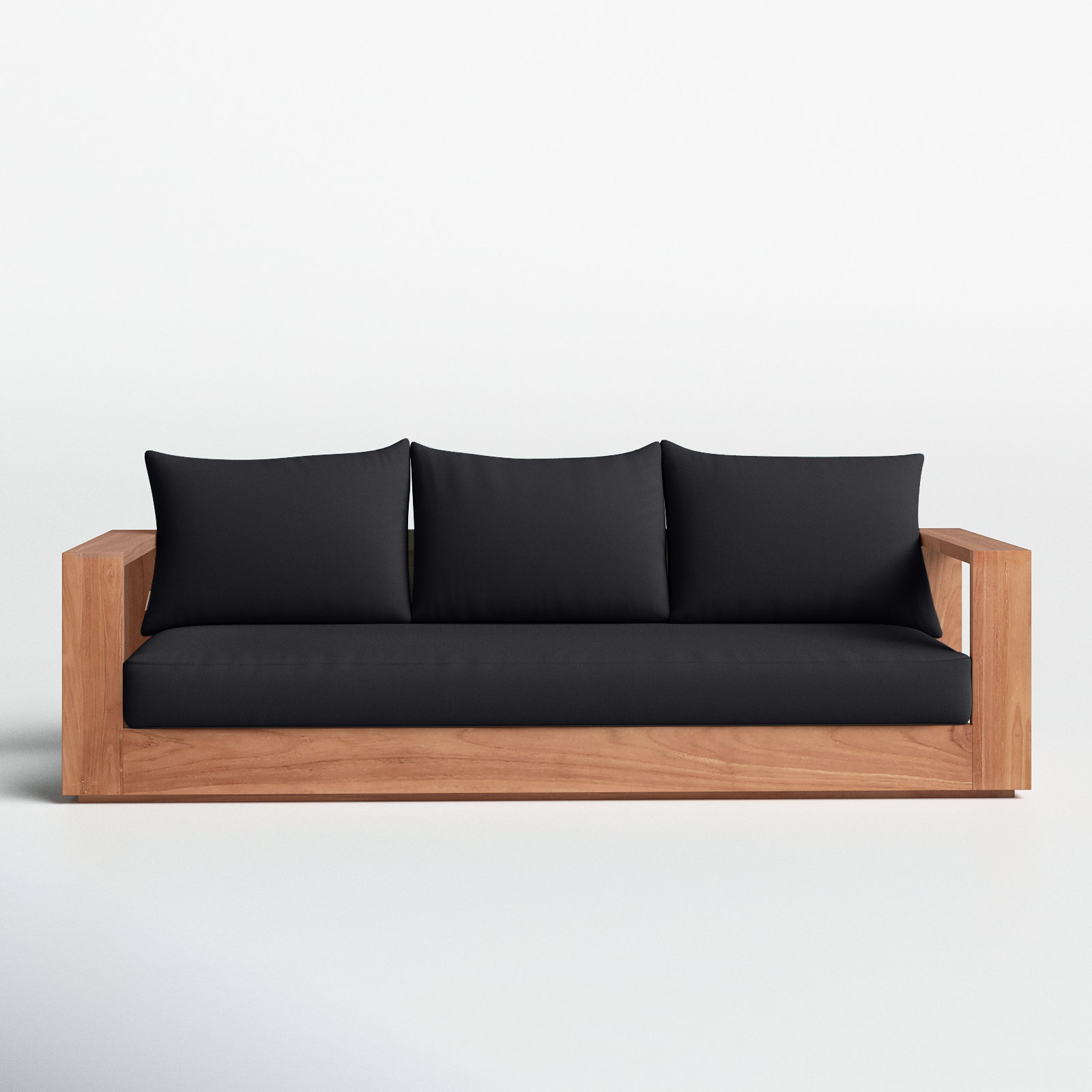 Gazel 87'' Wide Teak Patio Sofa with Cushions, Black