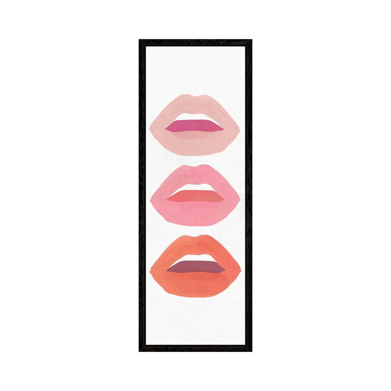 Red Lips II 1 Piece Panoramic Wall Art on Canvas, 30.48 cm H x 91.44 cm W, Black Framed