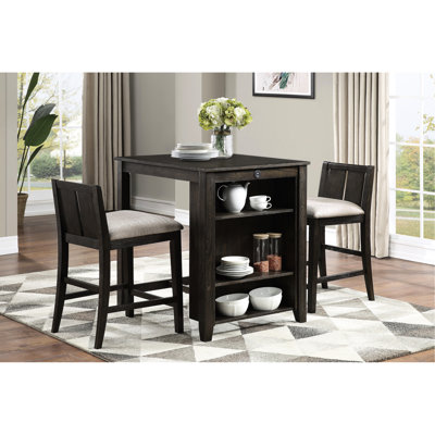 Repose-pieds moderne de hauteur comptoir en cerisier foncé moderne, 3 avec tablette de table et 2 chaises pour les espaces de présentation, rembourré élégant