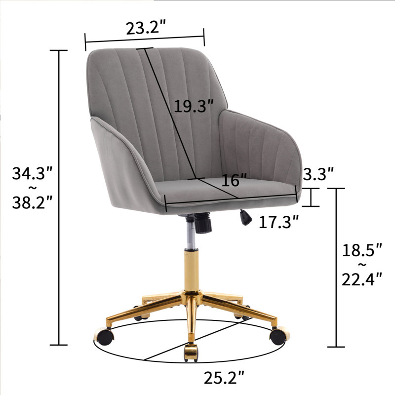 Adjustable Office Chair, Ergonomic Swivel Chair, Backrest Seat, Comfortable For Long Sitting, Gray, Gold