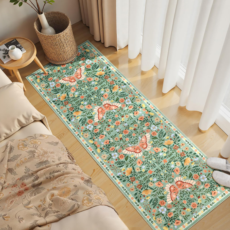 Washable Area Rug Non-Slip,Collapsible,Mark Resistant Butterfly Carpet for Bedroom,Living Room,Hallway,Kitchen,Entryway