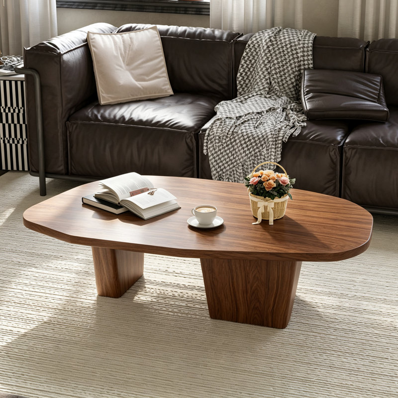 47.4" Modern Brown Coffee Table For Living Room With Three Legs, Solid Wood Veneer, Brown