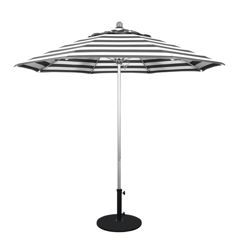 Parasol de marché 9 pi Maria, Argent argent, Cabana classique à rayures noires Sunbrella®