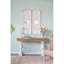 Ensemble de 2 grands panneaux d'art mural en bois avec finition blanche patinée et décorations de miroir rond, 17 po x 48 po
