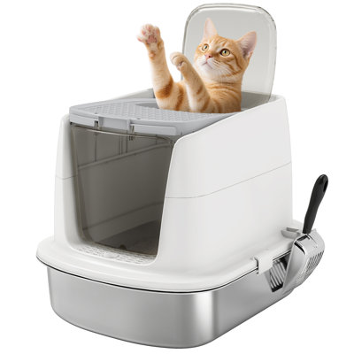 Stainless Steel Litter Box with Lid White