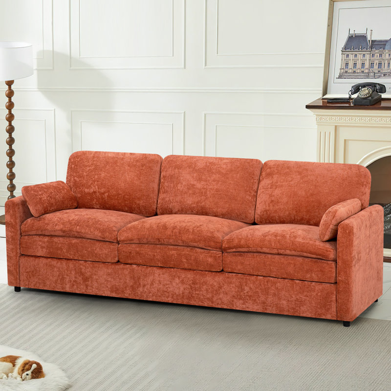 89" Modern Soft Couch With Upholstered Cushion, Chenille Sofa With 2 Well-Filled Pillows, 3-Seat Sofa For Living Room, Bedroom