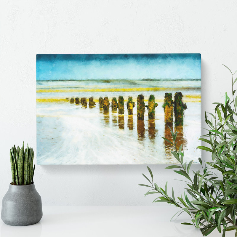 Groynes On Whitby Beach Painting - Wrapped Canvas, 40cm H x 60cm W x 3cm D