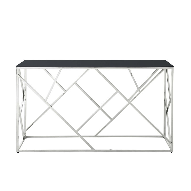 Console moderne en verre, canapé de 55 po avec structure en métal robuste et plateau en verre trempé, pour salon, chambre à coucher, entrée