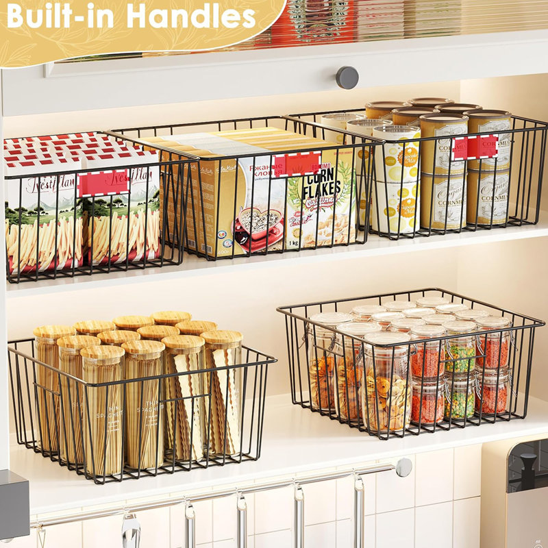 Metal Wire Baskets for Pantry Organization and Storage Freezer Organizer Bins with Handles Extra Large Mesh Bin for Pantry Kitchen Laundry Closet Garage Patent Design