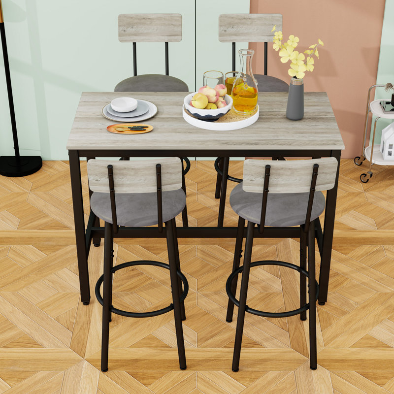 Bar Table Set with 4 Bar Stools