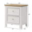 Table de chevet contemporaine en bois deux tons avec finition blanche et brune, deux tiroirs de rangement avec quincaillerie à glissière centrale pour le rangement dans la chambre à coucher