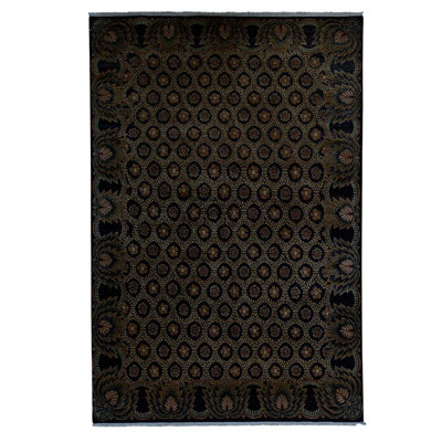 Tapis noir / bleu / beige / vert noué à la main