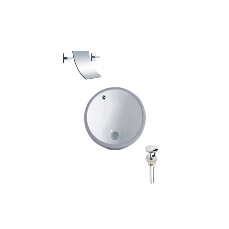 Lavabo de salle de bain circulaire encastré en céramique blanche avec robinet et trop-plein