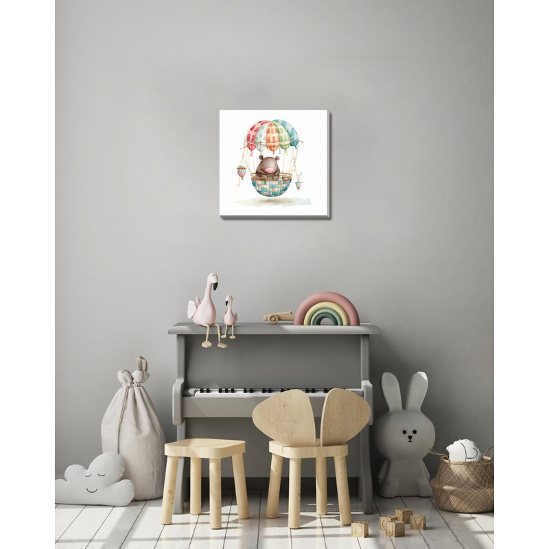 Toile hippopotame, Sans cadre, H 24 po x l 24 po x P 1,5 po