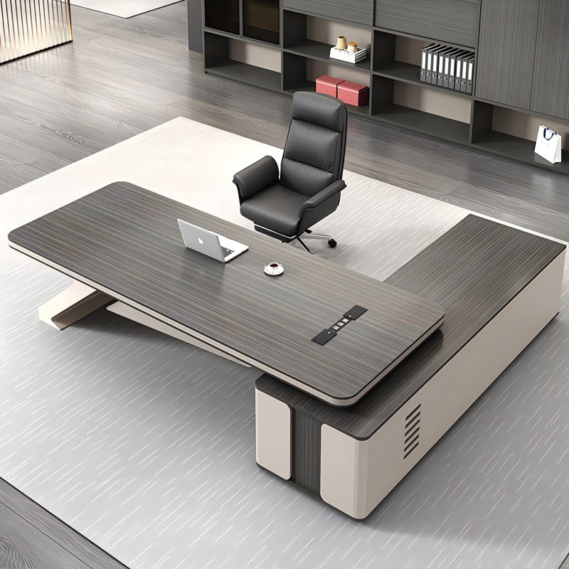 Bureau de direction en L 110,24 po avec armoire latérale et serrure à combinaison, H 29,53 po x l 94,49 po x P 110,24 po